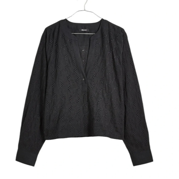 Madewell Tops - Madewell Linen Long-Sleeve Popover Top in Eyelet Black XS